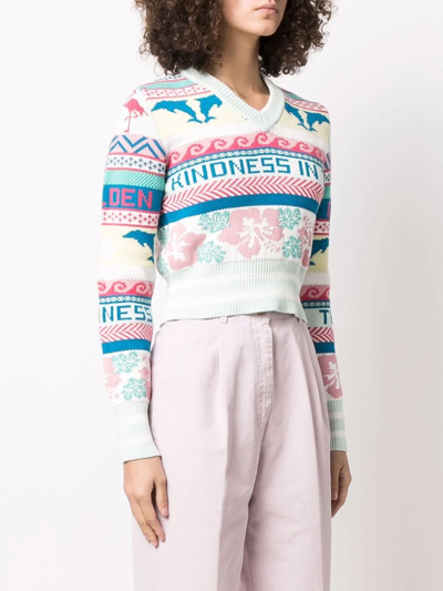 Shop Golden Goose Patterned Knit Cropped Jumper In Rosa