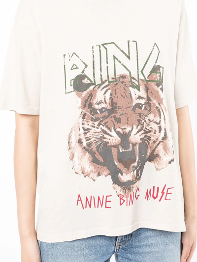 Shop Anine Bing Tiger-print Organic-cotton T-shirt In Nude