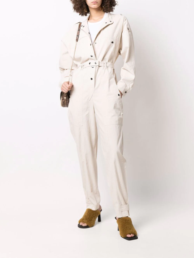 Shop Isabel Marant Étoile Belted Cotton Jumpsuit In Nude