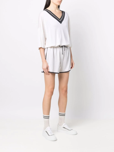 Brunello Cucinelli Cashmere-silk V-neck Top In White