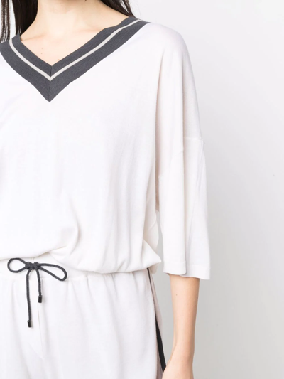 Brunello Cucinelli Cashmere-silk V-neck Top In White