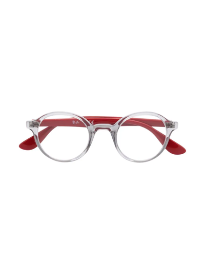 Shop Ray-ban Junior Logo Round-frame Glasses In Grey