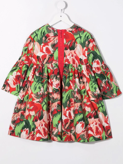 Shop Kenzo Floral-print Poplin Dress In Red