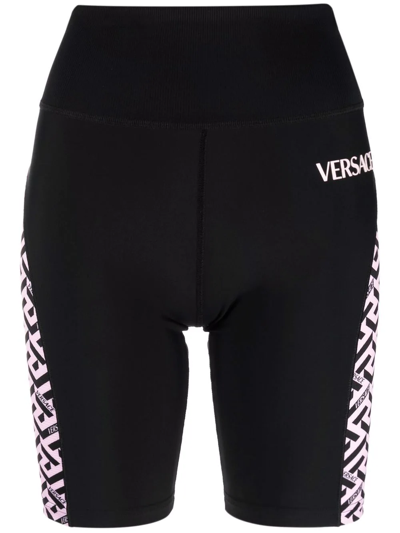 Shop Versace Greca Signature Cycling Shorts In Black