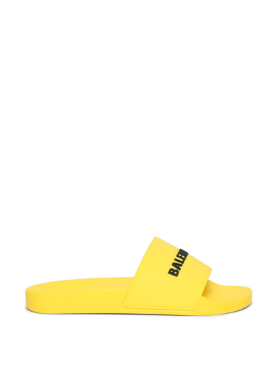 Shop Balenciaga Pool Slide Rubber Sandal Black And Yellow