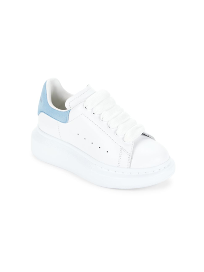 Shop Alexander Mcqueen Kid's Oversized Lace-up Leather Sneakers In Ivory Blue