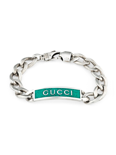 Shop Gucci Men's  Tag Sterling Silver & Enamel Tag Bracelet