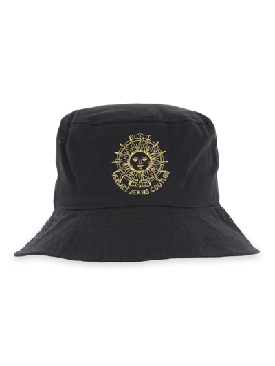 Shop Versace Jeans Couture Men's Embroidered Sun Logo Bucket Hat In Black Gold