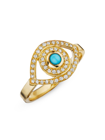 Shop Netali Nissim Women's Mini Eye 18k Yellow Gold, Diamond, & Turquoise Ring