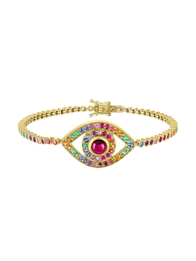 Shop Netali Nissim Women's 18k Yellow Gold Multi-stone Evil Eye Tennis Bracelet