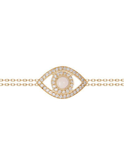 Shop Netali Nissim Women's 18k Yellow Gold, Diamond & Rose Quartz Evil Eye Bracelet