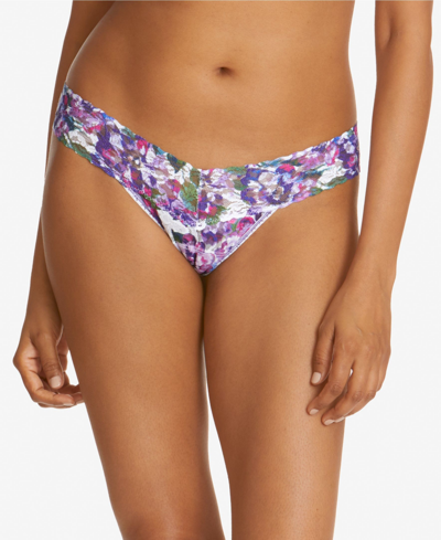 Shop Hanky Panky Low-rise Printed Lace Thong In Pansy