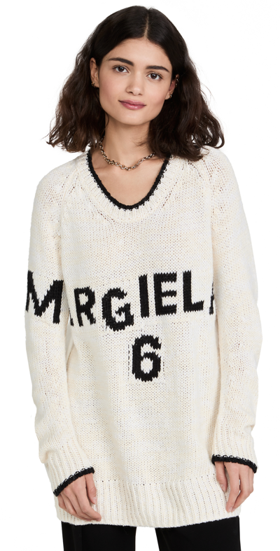 Shop Mm6 Maison Margiela Logo Sweater In White/white