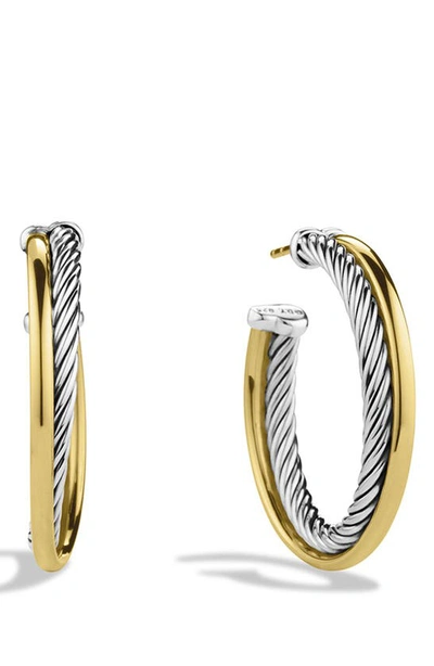 Shop David Yurman Crossover Medium Hoop Earrings With Gold In Two Tone
