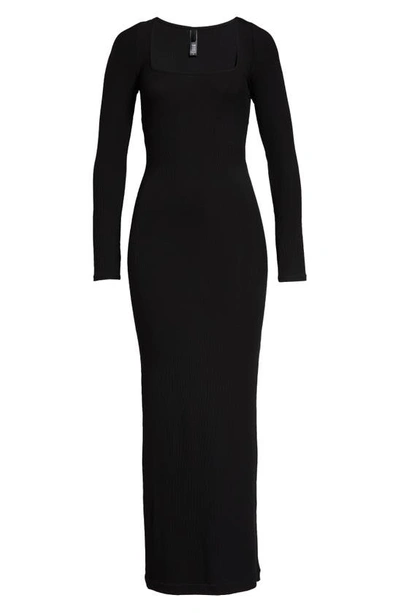 Shop Skims Soft Lounge Long Sleeve Dress In Onyx