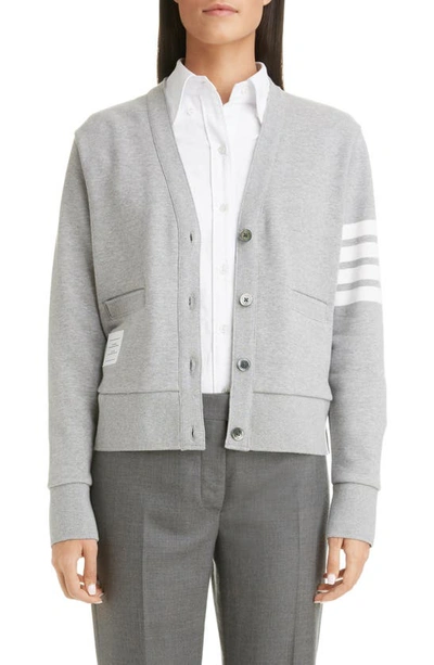 Shop Thom Browne 4-bar Cotton Cardigan In Light Grey