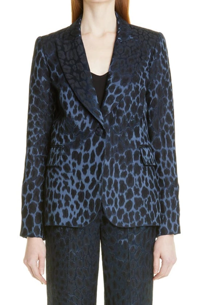 Shop Adam Lippes Leopard Jacquard Wool Blend Blazer In Navy Multi