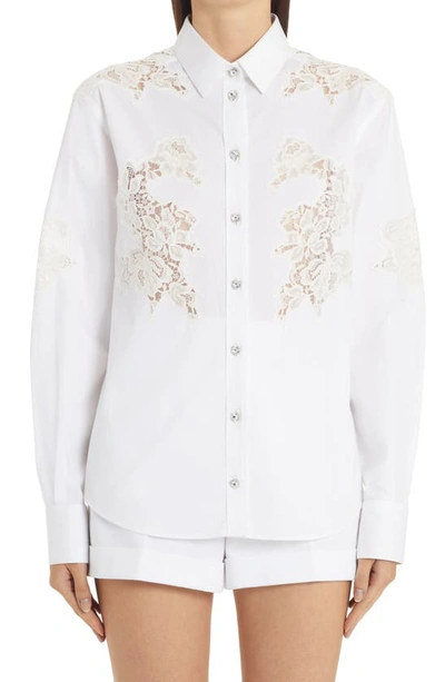 Shop Dolce & Gabbana Lace Trim Poplin Blouse In Bianco Ottico