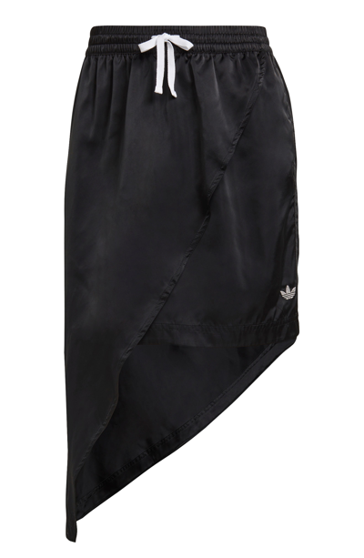 Shop Adidas Originals 3-stripes Asymmetric Satin Skirt In Black