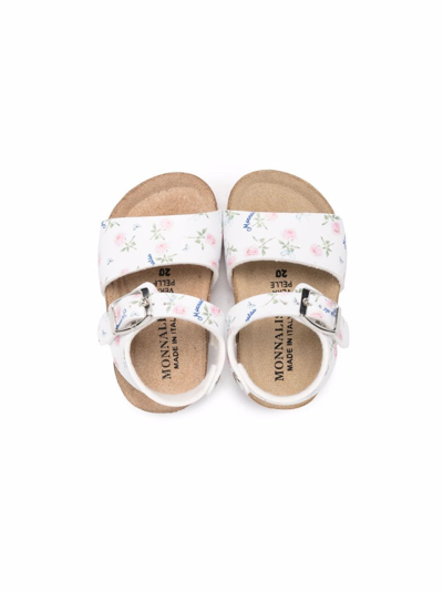 Shop Monnalisa Floral-print Leather Sandals In 0191 White
