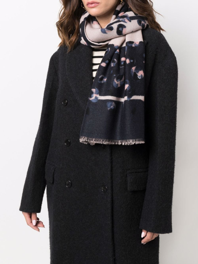 Iris Von Arnim Iris Leopard-print Cashmere Scarf In Blue