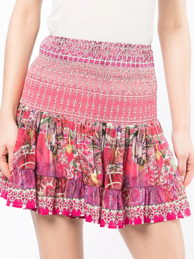 Shop Camilla Patterned Pleated Silk Mini Skirt In Multicolour