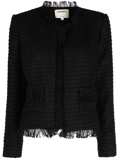 Shop L Agence Frayed Tweed Jacket In Black