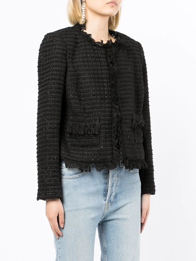 Shop L Agence Frayed Tweed Jacket In Black