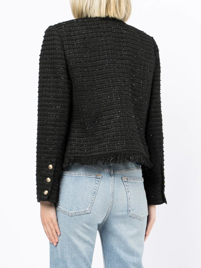 Shop L Agence Frayed Tweed Jacket In Black