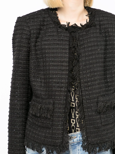 Shop L Agence Frayed Tweed Jacket In Black