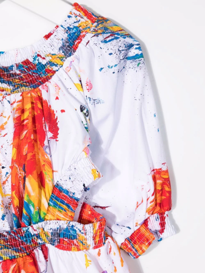 Shop Msgm Paint-splatter Logo Dress In White