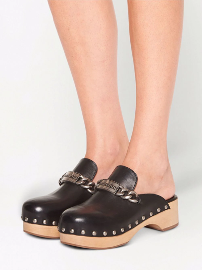 Shop Miu Miu Studded Chain-strap Leather Clogs In Black