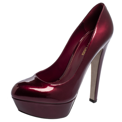 Pre-owned Sergio Rossi Burgundy Patent Leather Platform Pump Size 38