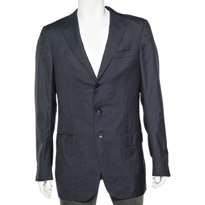 Pre-owned Ermenegildo Zegna Dark Blue Tonal Striped Wool Blazer L