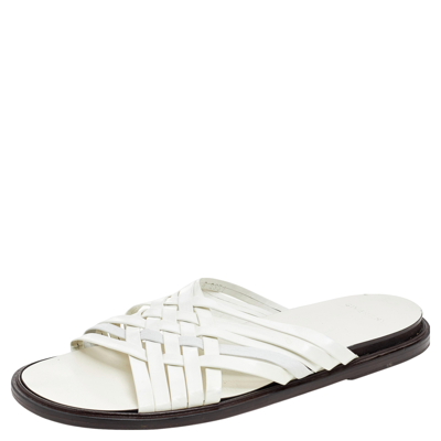 Pre-owned Givenchy White Leather Strappy Flat Slide Sandals Size 43