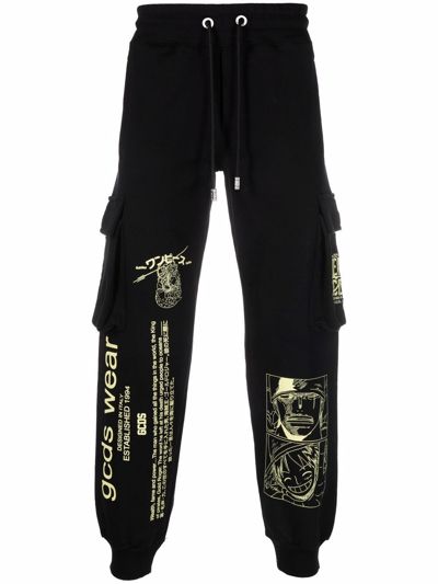 Shop Gcds Sports Trousers With Graphic Print In Black