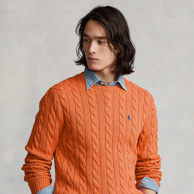 Shop Ralph Lauren Cable-knit Cotton Sweater In Spring Melon Heather