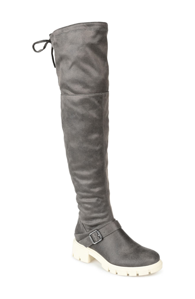 Shop Journee Collection Salisa Over-the-knee Buckled Boot In Grey