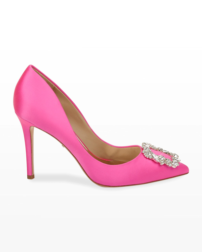 Shop Badgley Mischka Cher Satin Buckle Cocktail High-heel Pumps In Hot Pink