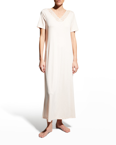 Shop Hanro Moments Short-sleeve Long Nightgown In Blue Moon