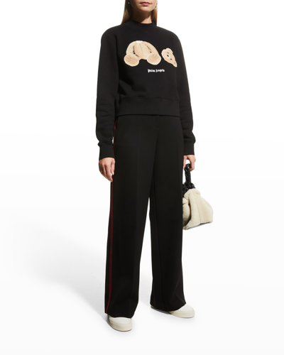 Shop Palm Angels Teddy Bear Fitted Crewneck Sweatshirt In Black Brow