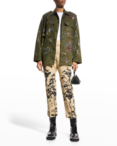 Shop Libertine All Love Strass Vintage French Military Jacket In Army Green