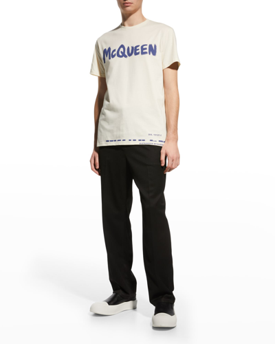 Shop Alexander Mcqueen Men's Graffiti-logo T-shirt In Cream/mix