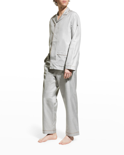Shop Ermenegildo Zegna Men's Classic Piped Pajama Set In Lt Gry Sld