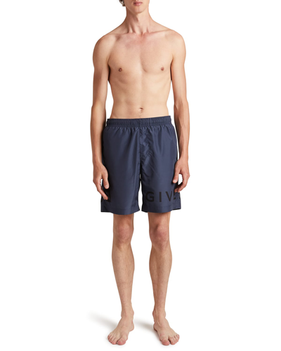 Shop Givenchy Men's Logo Swim Shorts In Steel Blue
