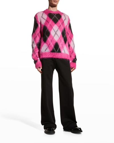 Shop Marni Men's Argyle Mohair Crewneck Sweater In Pink