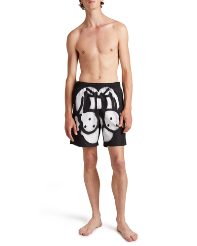 Shop Givenchy Men's Chito Dog Swim Shorts In Black/white