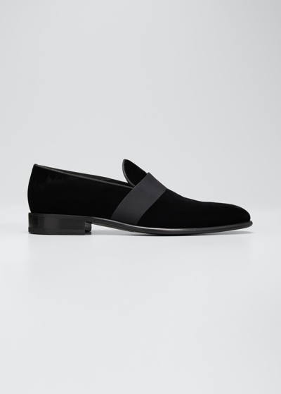 Shop Santoni Men's Isomer Grosgrain Velvet Formal Loafers In Black