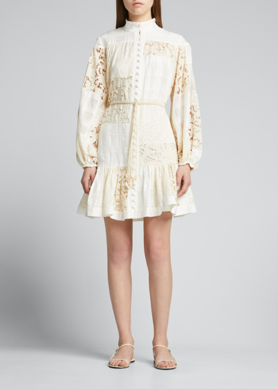 Shop Zimmermann Andie Drop Waist Mini Dress In Patchwork Lace