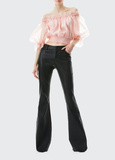 Shop Alice And Olivia Brent High-waist Leather Bell Pants In Black